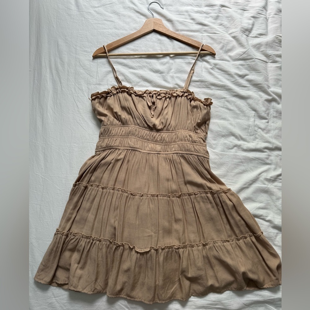 Beige ruffle mini dress